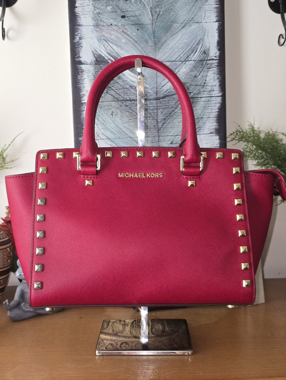 Michael Kors Selma Studded Medium Top Zip Satchel EUC